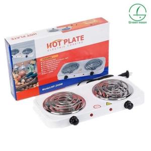 White Double Electric Hot Plate Cooker - Stainless Steel, Portable, 2-Burner with Non-Slip Base